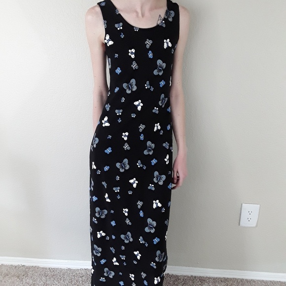 white dress with blue butterflies